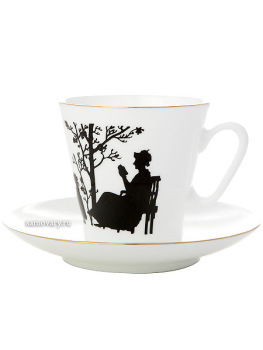 Кофейная чашка с блюдцем форма "Черный кофе" рисунок "Семья", серия "Силуэты", Императорский фарфоровый завод