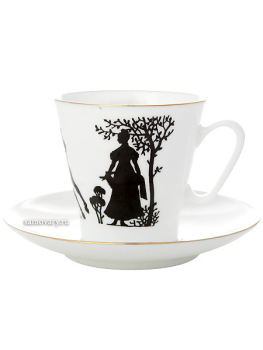 Кофейная чашка с блюдцем форма "Черный кофе", рисунок "Всадник", серия "Силуэты", Императорский фарфоровый завод