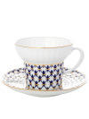 Чашка с блюдцем чайная, форма "Волна", рисунок "Кобальтовая сетка", Императорский фарфоровый завод