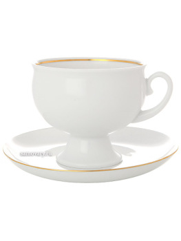 Чашка с блюдцем чайная форма "Классическая", рисунок "Золотой кантик", Императорский фарфоровый завод
