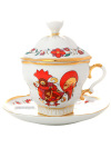 Фарфоровая чашка с крышечкой и блюдцем форма "Подарочная-2", рисунок "Сувенир", Императорский фарфоровый завод