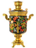 Комбинированный самовар 5 литров с художественной росписью "Рябина, клен на черном фоне", арт. 331056