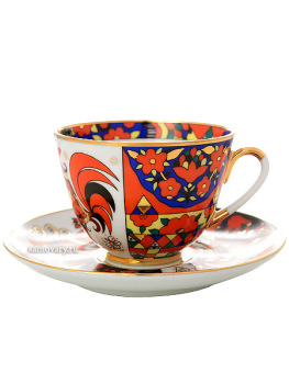Чашка с блюдцем чайная форма "Весенняя", рисунок "Народные узоры", Императорский фарфоровый завод