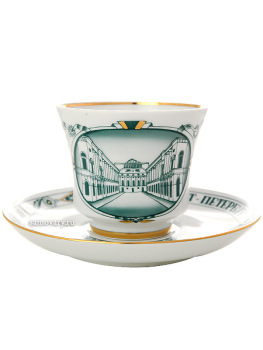 Чашка с блюдцем чайная форма "Банкетная", рисунок "Улица зодчего Росси", Императорский фарфоровый завод