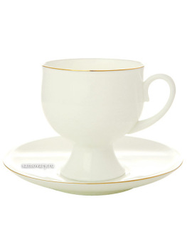 Кофейная чашка с блюдцем форма "Классическая 2", рисунок "Золотая лента", Императорский фарфоровый завод