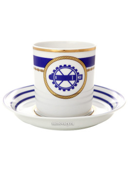 Чашка с блюдцем чайная форма "Гербовая", рисунок "Кают компания № 2", Императорский фарфоровый завод