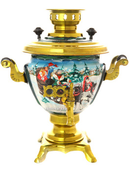 Самовар электрический 2 литра с художественной росписью "Тройка зимняя", арт. 140648