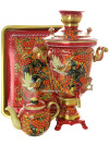 Набор самовар электрический 4 литра с художественной росписью "Птица, рябина на бордовом фоне", арт. 121076