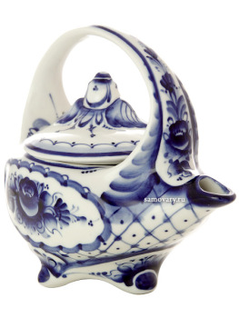 Чайник заварочный керамический Гжель с росписью "Родной" большой