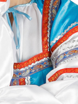 Русский народный костюм женский атласный комплект голубой "Василиса": сарафан и блузка, XL-XXXL 