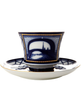 Чашка с блюдцем чайная форма "Банкетная", рисунок "Эрмитажный мост", Императорский фарфоровый завод