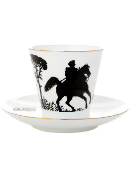 Кофейная чашка с блюдцем форма "Черный кофе", рисунок "Всадник", серия "Силуэты", Императорский фарфоровый завод