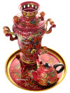 Набор самовар электрический 1,5 литра с художественной росписью "Хохлома на красном фоне", арт. 131387