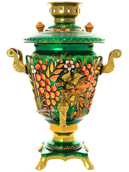 Набор самовар электрический 3 литра с художественной росписью "Рябина на зеленом фоне" с чайным сервизом, арт. 130412с