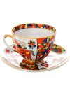 Чашка с блюдцем чайная форма "Весенняя", рисунок "Народные узоры", Императорский фарфоровый завод