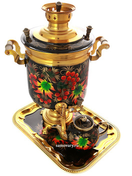 Набор с угольным самоваром 7 литров "цилиндр" с художественной росписью "Клен", арт. 220789