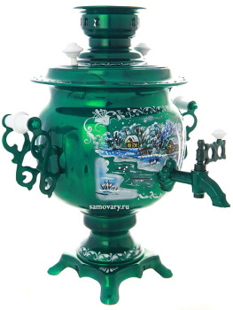 Электрический самовар 3 литра с художественной росписью "Пейзаж на зеленом фоне", арт. 155655