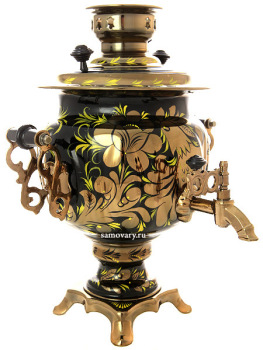 Электрический самовар 3 литра с художественной росписью "Золотые цветы на черном фоне", с автоматическим отключением при закипании, арт. 140408а