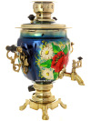 Электрический самовар 3 литра с художественной росписью "Букет на синем фоне" с термовыключателем, арт. 171495