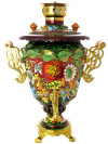 Комбинированный самовар 5 литров с художественной росписью "Солнышко" в наборе с подносом и чайником, арт. 300006