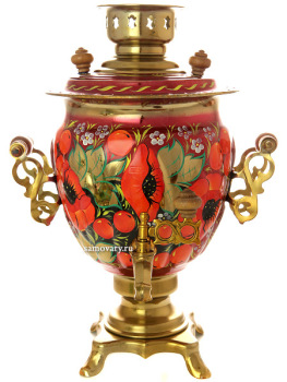 Набор самовар электрический 3 литра с художественной росписью "Маки, рябина на бордовом фоне", арт. 110565