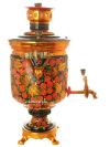 Угольный самовар  с художественной росписью 5 литров "цилиндр" "Рыжая хохлома с птицей", арт. 261218