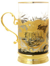 Чайный набор Златоуст "Кабаны" (подстаканник, ложка, блюдце, хрусталь) позолоченный