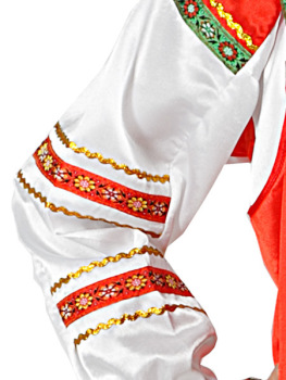 Русский народный костюм атласный комплект красный "Василиса": сарафан и блузка, XS-L