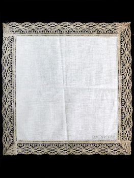 Льняная салфетка темно-серая с темным кружевом (Вологодское кружево), арт. 6с-717, 33х33