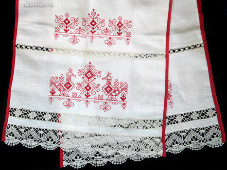 Льняное полотенце белое с вышивкой (Вологодское кружево), арт. 8нхп-841а