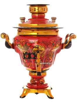 Набор самовар электрический 2,5 литра с художественной росписью "Хохлома рыжая", арт. 141405