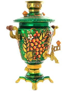 Набор самовар электрический 3 литра с художественной росписью "Рябина на зеленом фоне" с чайным сервизом, арт. 130412с