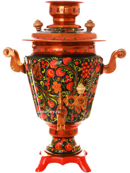 Набор самовар электрический 3 литра с художественной росписью "Хохлома рыжая", "конус", арт. 110247