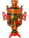 Набор самовар электрический 3 литра с художественной росписью "Хохлома рыжая", "цилиндр", арт. 110245
