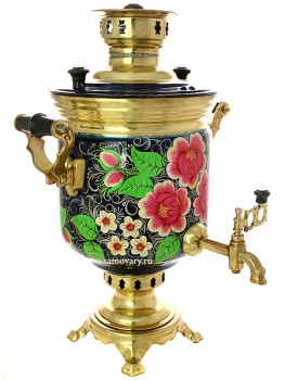 Угольный самовар 5 литров "цилиндр" с художественной росписью "Цветы", арт. 261213
