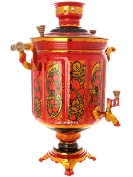 Набор самовар электрический 10 литров с художественной росписью "Хохлома рыжая", арт. 110240