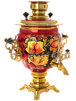 Набор самовар электрический 3 литра с художественной росписью "Золотые цветы на бордовом фоне", арт. 110313