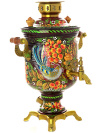 Набор самовар электрический 3 литра с художественной росписью "Птица, рябина на бордовом фоне", арт. 141401