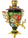 Комбинированный самовар 5 литров с художественной росписью "Солнышко" в наборе с подносом и чайником, арт. 300006