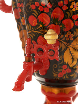 Электрический самовар 3 литра с художественной росписью "Хохлома рыжая", "конус", арт. 110444
