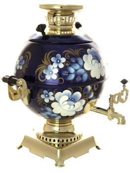 Набор самовар электрический 5 литров с художественной росписью "Жостово на синем фоне", арт. 140251