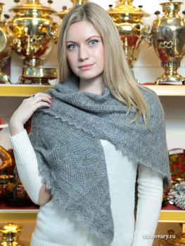 Пуховый оренбургский платок серый, арт. П2-100-03
