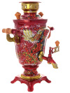 Набор самовар электрический 1,5 литра с художественной росписью "Хохлома на красном фоне", арт. 131387