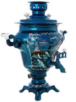 Электрический самовар в наборе 3 литра с художественной росписью "Морской пейзаж" с автоматическим отключением при закипании, арт. 130259к