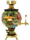 Набор самовар электрический 3 литра с художественной росписью "Солнышко на бордовом фоне", форма "шар", арт. 130213