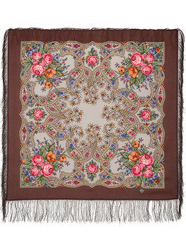 Шерстяной Павлопосадский платок "Марья-искусница", 89х89 см, арт. 1606-16