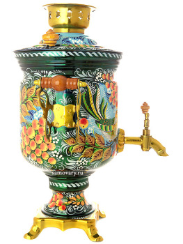 Набор самовар электрический 3 литра с художественной росписью "Птица, рябина на бирюзовом фоне", арт. 155681