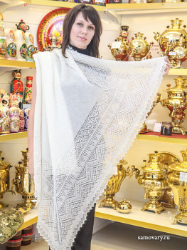Оренбургский пуховый платок экрю, арт. П2-125-02