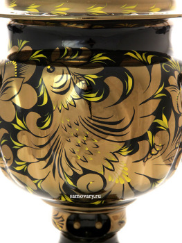 Электрический самовар 3 литра с художественной росписью "Золотые цветы на черном фоне", арт. 140408