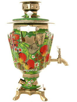 Набор самовар электрический 3 литра с художественной росписью "Яблоки на зеленом фоне", арт. 130466